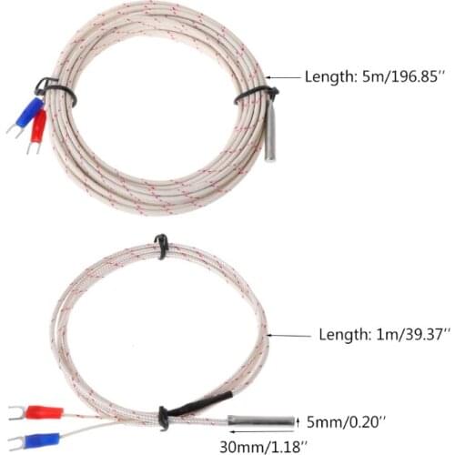 Thermocouple Temperature Controller Sensor 0-600C K Type Wire 1M 5M Probe 5x30mm Y5JA