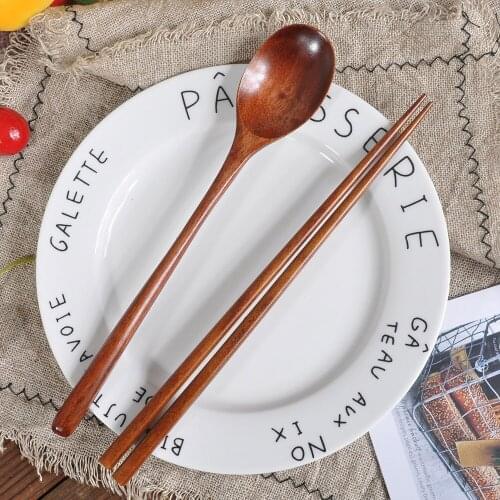 Wooden Spoon Chopsticks Sets Bamboo Kitchen Cooking Utensil Tools Soup-Teaspoon Tableware Kitchen Ware Set Flatware Chop Sticks
