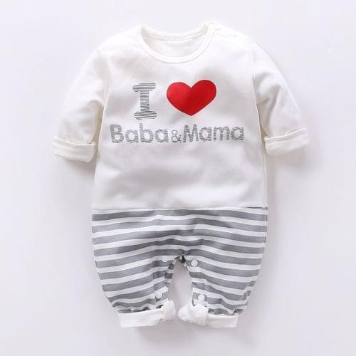 Popular Letter Heart Long Sleeve Round Neck Newborn Kids Baby Girls Boy I Love Baba Mama Romper Jumpsuit Outfits Clothes Fashion