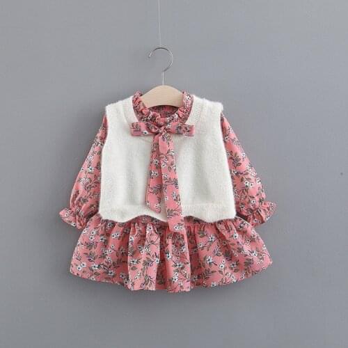 Baby Girl Dress With Vest 2pcs Clothes Set Cotton Long Sleeve Print Princess Birthday Party Dresses Baby Girl Clothes