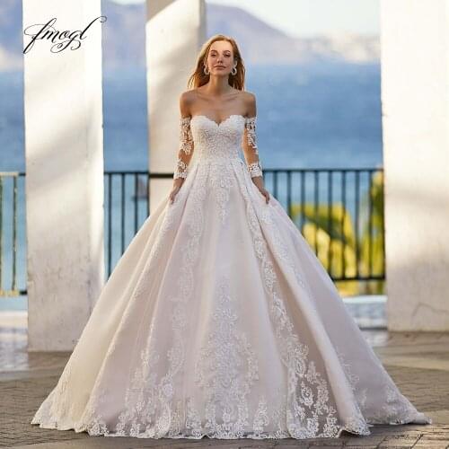 Fmogl Sexy Sweetheart Long Sleeve Lace Vintage Wedding Dresses 2021 Luxury Backless Appliques Sweep Train A Line Bride Gowns