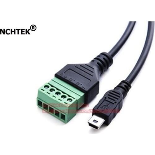 NCHTEK Mini USB 2.0 Male Plug to 5 Pin/Way Female Bolt Screw Shield Terminals Pluggable Type Adapter Cable/Free Shipping/10PCS