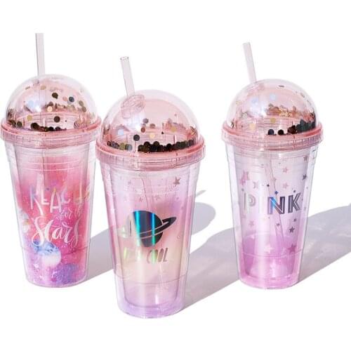 Summer Cute Straw Cup Sealing Cover Double-Layer Reusable With Stars Flash Chip Lid Creative Clouds Eco-friendly Tumbler Cup