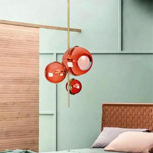 Nordic red glass chandelier modern minimalist restaurant shop bedroom Italian creative special three-head lamp