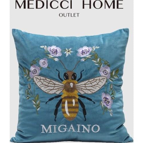 Medicci Home Boutique Cushion Cover Luxury Velvet Honeybee High Precision Embroidery Accent Pillow Case Chic Interior Decorative