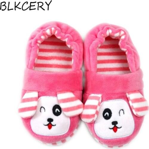 Fashion Brand Toddler Girl Slippers for Baby Loafers Plush Warm Cartoon Pink Puppy Children Home Shoes Little Kid House Footwear