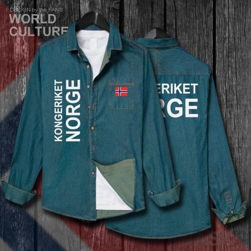 Norway Norge NOR Norwegian Nordmann NO Men Flag Clothes Autumn Turn-down Collar Jeans Shirt Long Sleeve Cowboy Coat fashion Tops