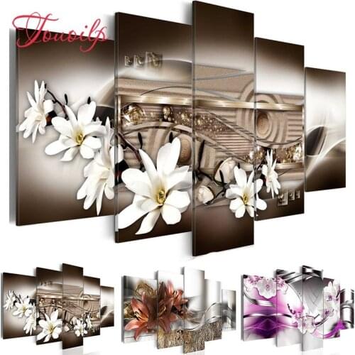 TOUOILP Full Square/Round Drill 5D DIY 5pcs Diamond Painting "Magnolia Flowers" 5d Embroidery Cross Stitch 5D Home Decor Gift