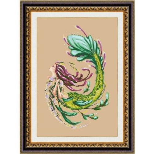 Mermaid fairy cross stitch kit beads pattern design 18ct 14ct 11ct linen flaxen canvas embroidery DIY needlework
