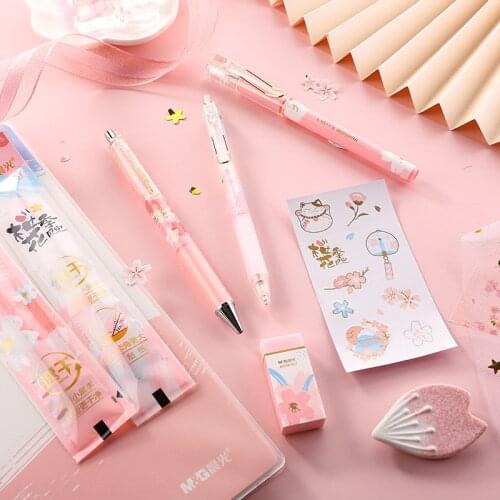 2021 Cute Kawaii 8pcs/lot "Cherry Blossom" Stationery Set Include PP Box,Gel Pen,Pencil,Eraser,Refill Gift Stationary School Set