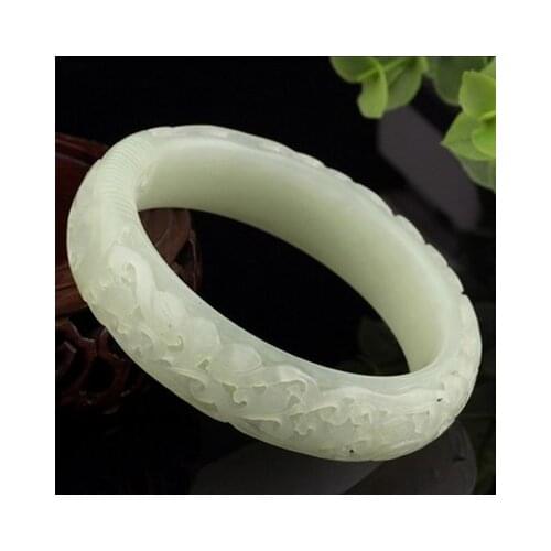 Natural 7A hetian black white jade bangles handcarved lotus flower jade bracelet bangles for women jade bracelet jade jewelry