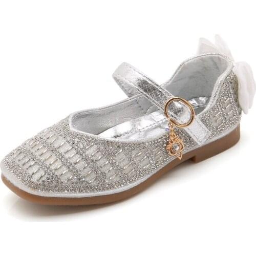 Girls' New Leather Shoes Rhinestone Single Shoes Princess Shoes Show Shoes Bows-knot Sweet for Party Cute Chic Flats Hot In Kids