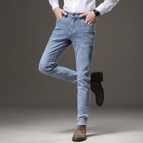 2021 Autumn New Mens Light-colored Slim-fit Stretch Jeans Business Fashion Skinny Denim Pants Male Brand Trousers 4 Colors
