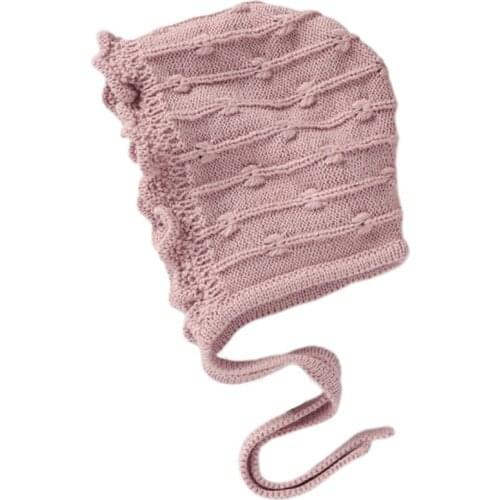 Newborn Infant Baby Girls Boys Knit Hat Soft Cute Beanie Hat Winter Christening Bonnet with Chin Strap