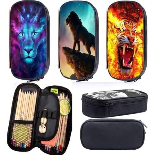 Animal Tiger Lion Pencil Case Kids Pencil bag Boys Girls 3D Cartoon Wolf Pencil Pouch Students High Quality Cute Stationery bag