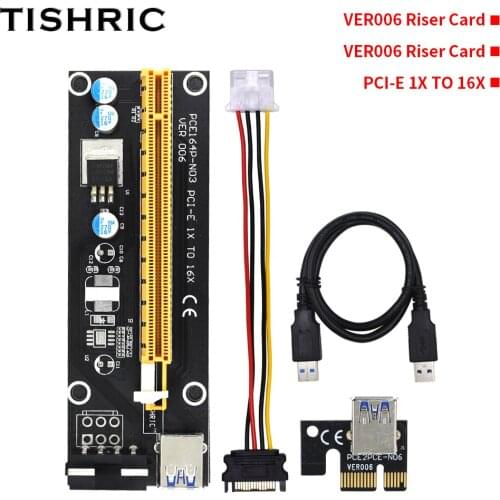 TISHRIC PCI Express Extension Riser Card VER006 60CM PCI-E 1X TO 16X 4PIN USB3.0 Cable PCIE Riser Card Power Upgrated for Mining