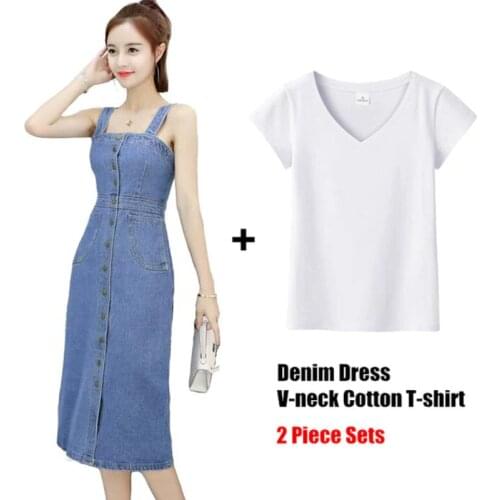 S-5XL Women Denim Dress Summer Spring 2021 New Fashion Camisole Tank Dress Spaghetti Strap Sleeveless Cotton Long Dress Female