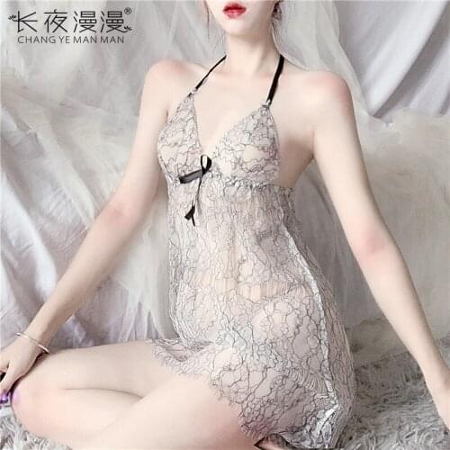 ATOXY Sexy Lingerie Female European and American Perspective Sexy Eyelashes Lace Suspender Nightdress Pajamas Set