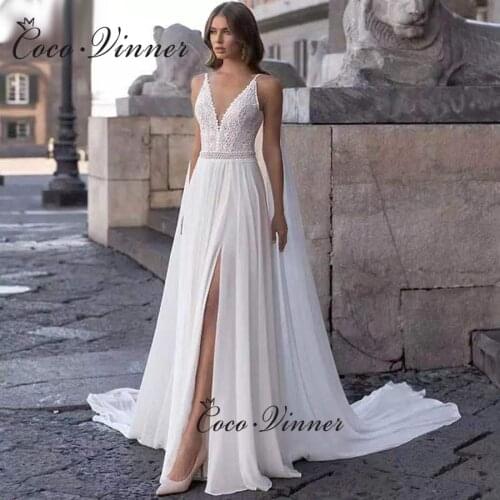 Sexy Backless Bohemian A line Wedding Party Dresses V neck Lace And Chiffon Custom Made Plus Size Wedding Dress Women W0926