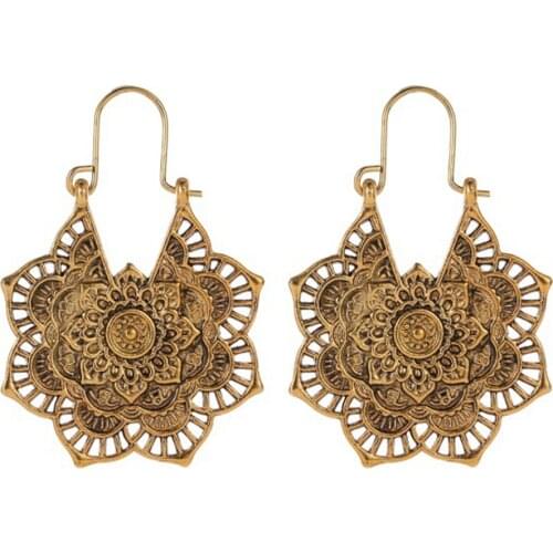 National Style Earrings Exotic Retro Metal Openwork Flower Earrings Bohemia Carved Court Style Earrings