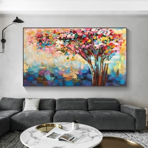 Modern Tree Flower Nature Landscape Canvas Painting Posters and Prints Cuadros Wall Art Pictures for Living Room Home Decoration