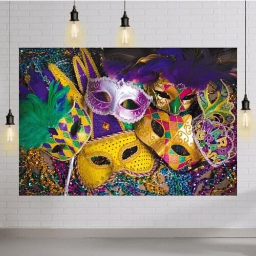 Venetian Mardi Gras Backdrop Carnival Masquerade Photography Backgrounds Mask Colorful Backdrop Party Decoration Banner Studio