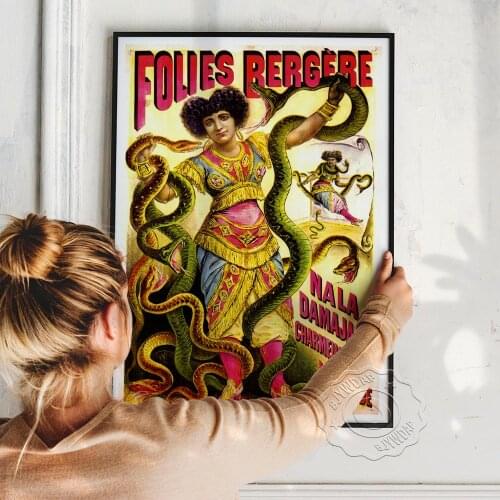 Vintage Nostalgic Poster, 1890-1910 Folies Bergere Vaudeville Snake Woman Art Prints, Santa Marta La Dominadora Home Wall Decor