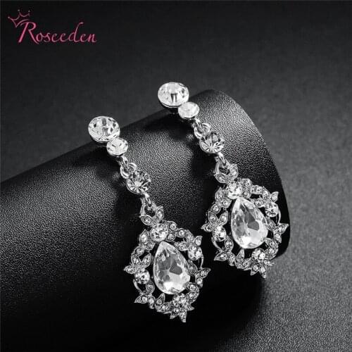 Drop Wedding Earrings Eift Silver Color Rhinestone Big Earrings Crystal Silver Earrings Wholesale Price RE3593