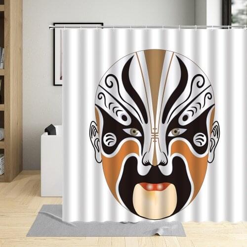 Chinese Style Traditional Culture Shower Curtain Opera Colorful Facial Makeup Pattern Waterproof Bathroom Curtains Art Decor