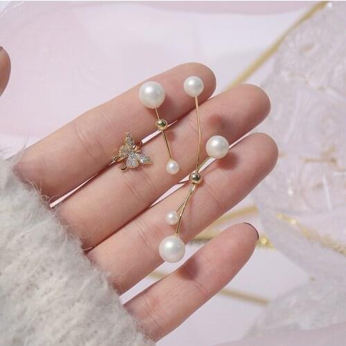 Luxury 14K Gold Plated Butterfly Stud Earrings for Women Elegant AAA Cubic Zircon Knot Pearl Earrings