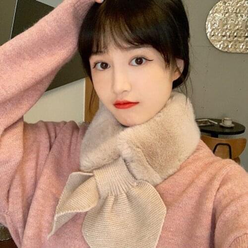 Womens Autumn/Winter Knitted Scarf Winter Womens Cross Faux Fur Shoulder Strap Shawl Soft Scarf Girls