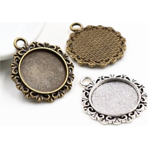 10pcs 18mm Inner Size Antique Bronze And Silver Plated Texture Style Cabochon Base Cameo Setting Charms Pendant