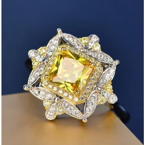 2021 Fashion Luxury Temperament Rings For Women Men Trendy Yellow Zircon Silver Plated Jewelry Party Accessories Birthday Gifts