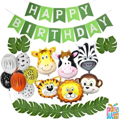 27Pcs Animals Foil Balloons Birthday Banner 12inch Latex Balloon For Jungle Safari Theme Birthday Party Decorations