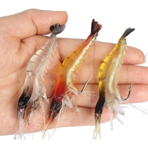 3Pcs Rubber Shrimp Lure Soft Lifelike Simulation Shrimp Prawn Fishing Lures Luminous Bead Hook Bait Artificial Trout Bait