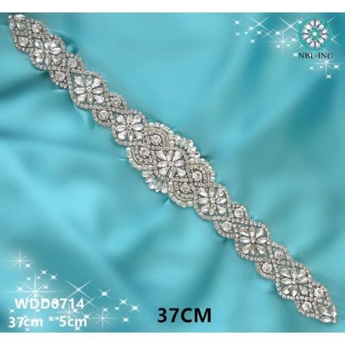 30PCS) Wholesale handmade bridal beaded sewing clear crystal rhinestone appliques iron on for wedding dresses sash WDD0714
