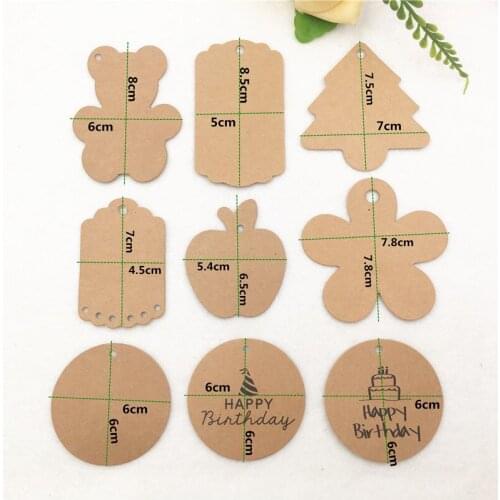 300Pcs/Lot Handmade Cute Bear Scalloped Christmas Tree Shape Kraft Paper Card Tag For Christmas Gift Decoration Packaging Label