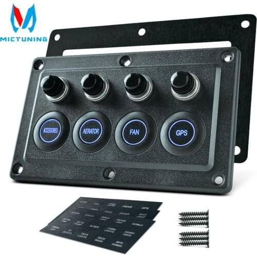 MICTUNING 12V/24V 4 Gang Pre Wired LED Switch Panel Slim Touch Screen Circuit Breaker DIY Sticker for Cars RV Marine Boat Yacht