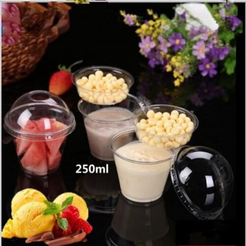 50pcs High quality transparent ice cream pudding thick plastic cup 250ml 9oz disposable juice yogurt packaging cups with lid