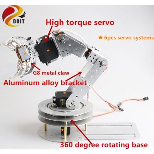 SZDOIT 6-Axis Robotic Manipulator Arm 5DOF PTZ Metal Robot Arm+1DOF G8 Robot Claw With Servo Kit Rotating Base for Arduino Toy