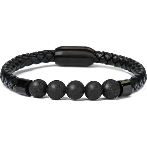 7 Chakra Volcanic Rock Bracelet Healing Energy Bracelets Magnetic Clasp Tiger Eye Stone Leather Bangle for Men Mens Jewelry