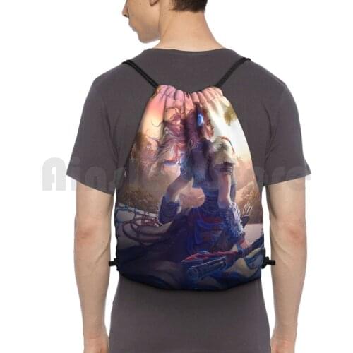 Aloy Horizon Zero Dawn Wallpaper On Tallneck Backpack Drawstring Bag Riding Climbing Gym Bag Aloy Horizon Zero Dawn Horizon