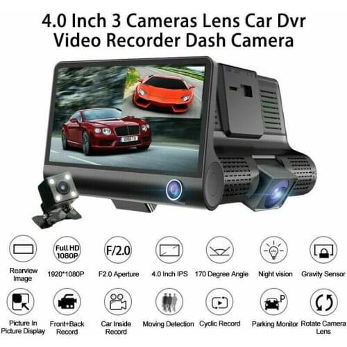 4" Car DVR Dash Cam 3 Lens Front and Rear Video Recorder Camera G-sensor Tracker