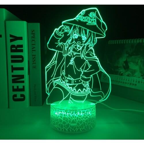White Crake KonoSuba Anime Megumin LED Night Light for Brithday Gift Bedroom Decor Light Manga Room 3D Table Lamp Acrylic