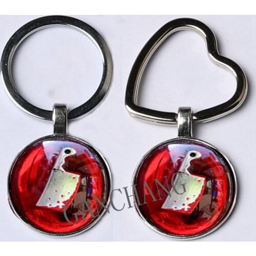BLOODY CLEAVER Keychain Psychobilly Emo Goth Punk Horror Knife Murder Meat Halloween Heart-shaped Keychain Jewellry gift