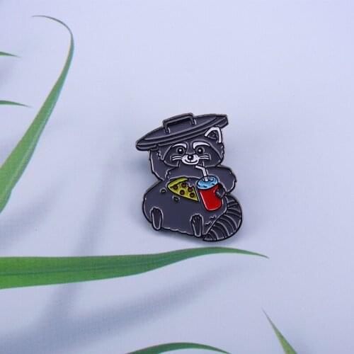 Comic Cat Enamel Pin Pizza Thief Pin cute cat eat pizza and drink brooch