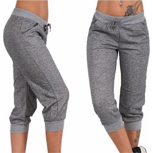 Women Casual Cropped Trousers Summer Pockets Joggers Harem Pants Female Capri Pants Calf-Length Drawstring Street Wear mujer