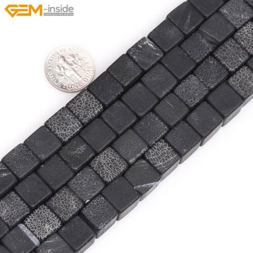 Gem-inside 10mm Natural Frost Matte Black Agates Cube Stone Beads Cubic Beads For Jewelry Making Beads 15inch DIY Beads
