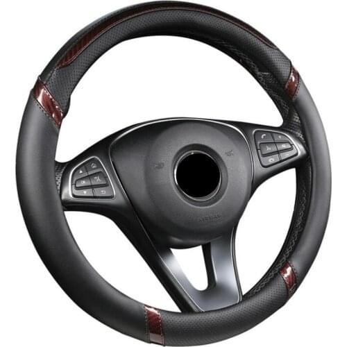 Car Steering Wheel Cover Round Type Steering Cover Carbon Fiber Leather Wheel Cover Anti Slip Scratch Breathable Sewing