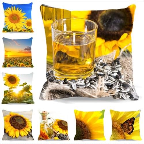 Flower Pattern Throw Pillow Case Vintage Cotton Polyester Square Sunflower Cushion Cover